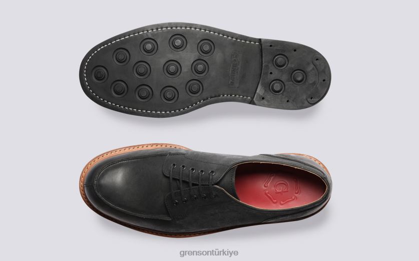 Grenson Mac erkekler siyah derbi ayakkabı B466H165