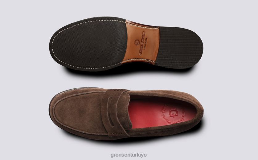 Grenson deli erkekler koyu kahverengi mokasen B466H139