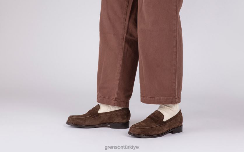 Grenson deli erkekler koyu kahverengi mokasen B466H139