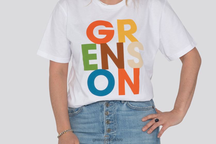 Grenson metin tişörtü üniseks beyaz kıyafetler B466H527