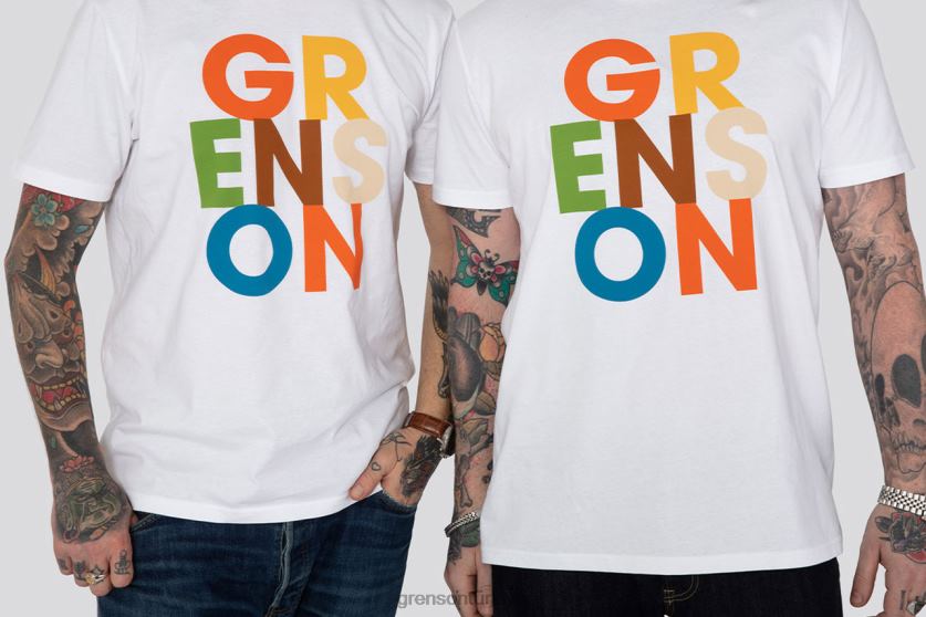 Grenson metin tişörtü üniseks beyaz kıyafetler B466H527